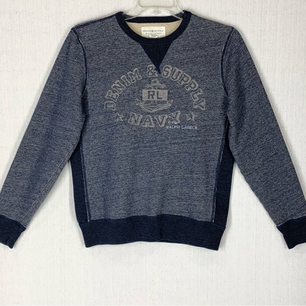 Ralph Lauren Denim & Supply Mens Distressed Crewneck Navy
